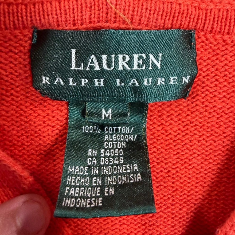 Lauren Ralph Lauren Womens Orange Cotton Knit V-Neck Hoodie Sweater Size M - Picture 7 of 10